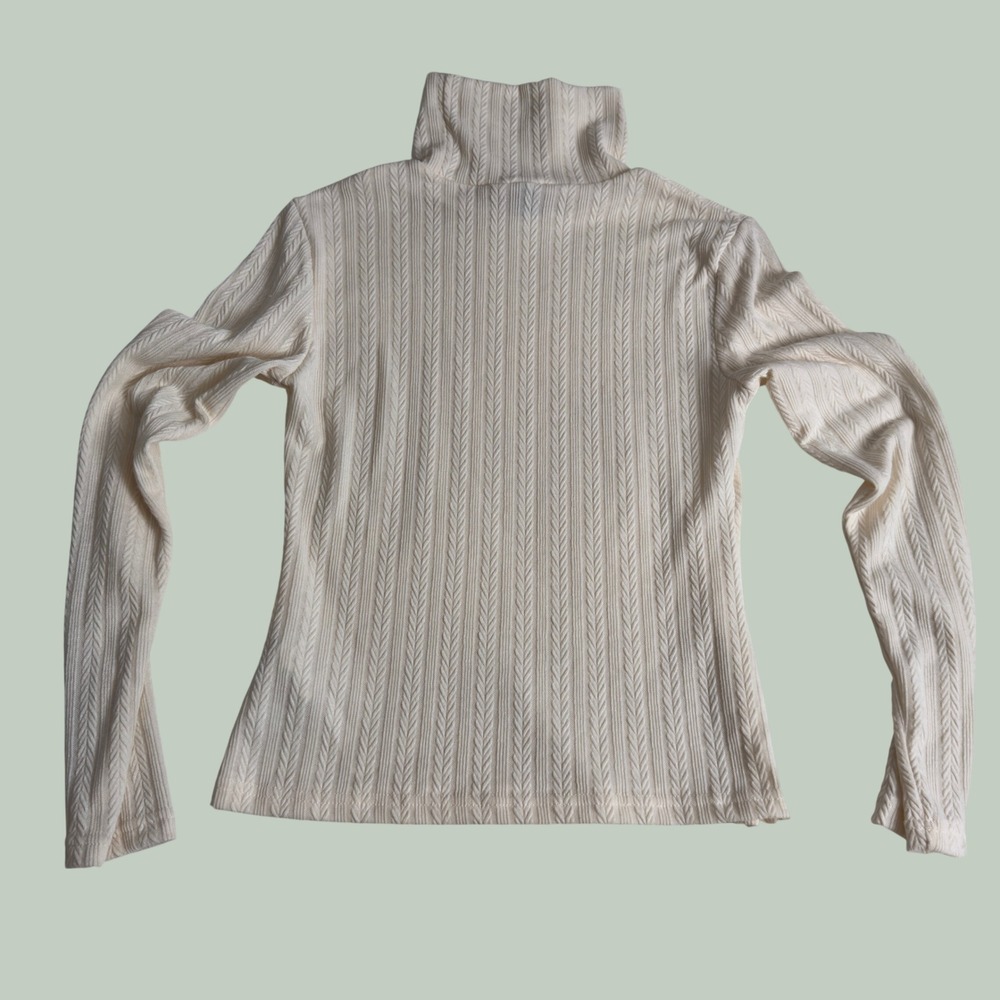 Minimalist Cream White Coquette Chevron Textured Knit Turtleneck Top Size M - Picture 2 of 8